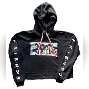 FRIENDS 90s Y2K Retro Vintage Black Cropped Screen Print Sweatshirt Hooded Small